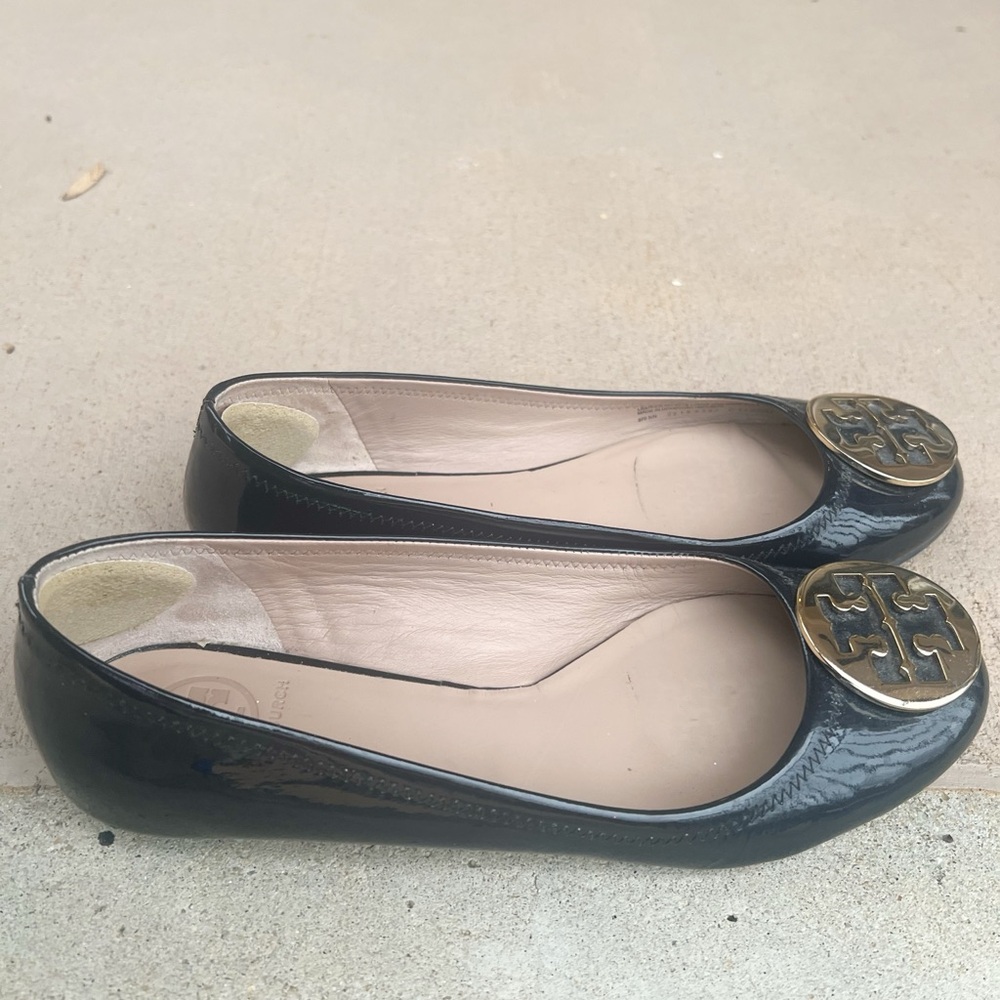 Tory Burch Reva Ballet Flats in Black with Gold Emblem - Picture 3 of 6